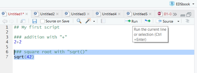 Highlighted code in an RStudio script